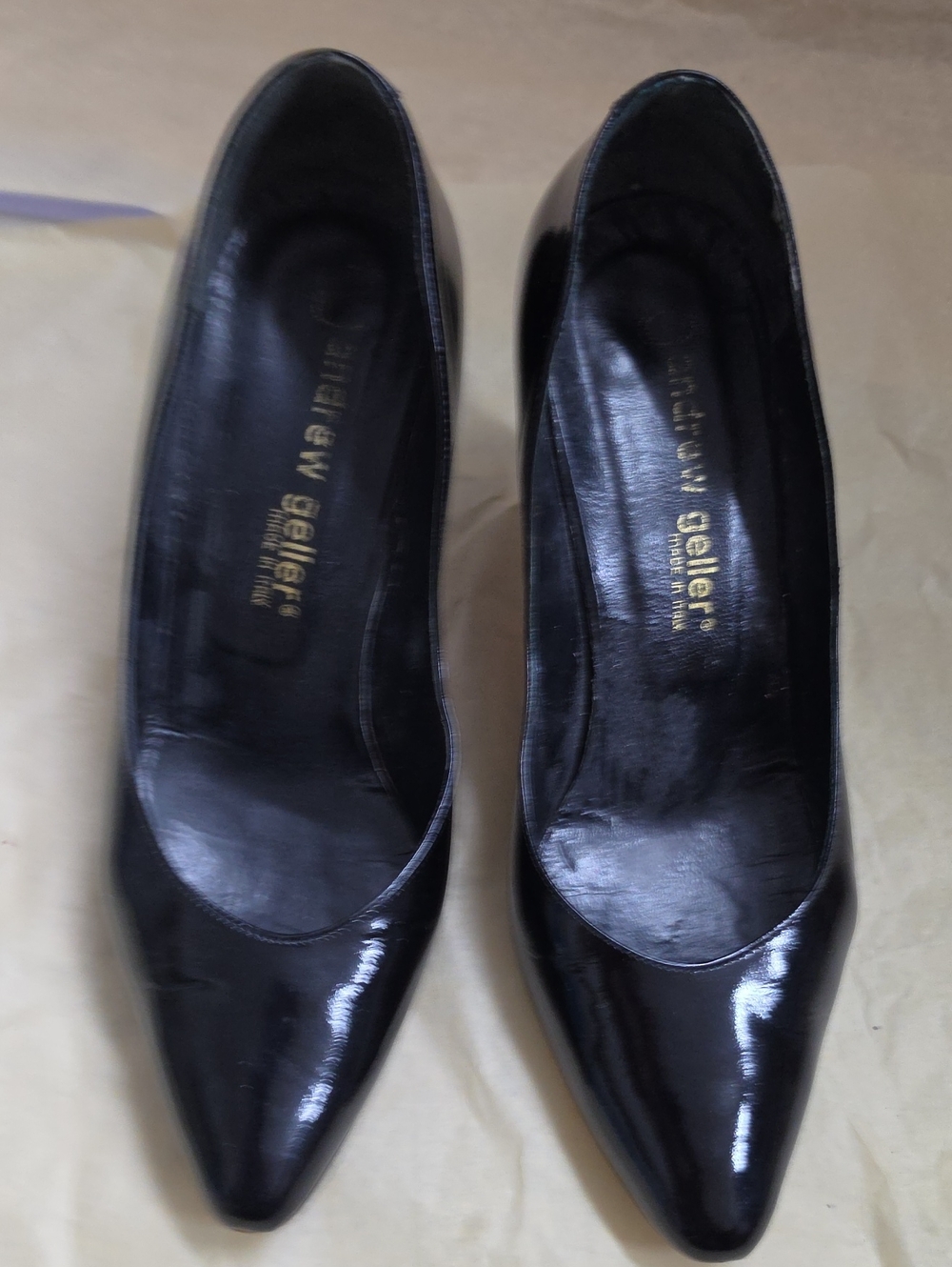 Andrew Geller Black Patent Pointed Toe Pumps
